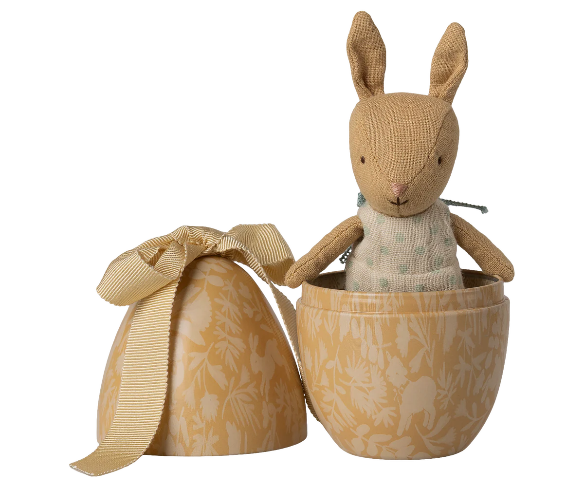 Small Easter Egg with Micro Rabbit in Cream Yellow