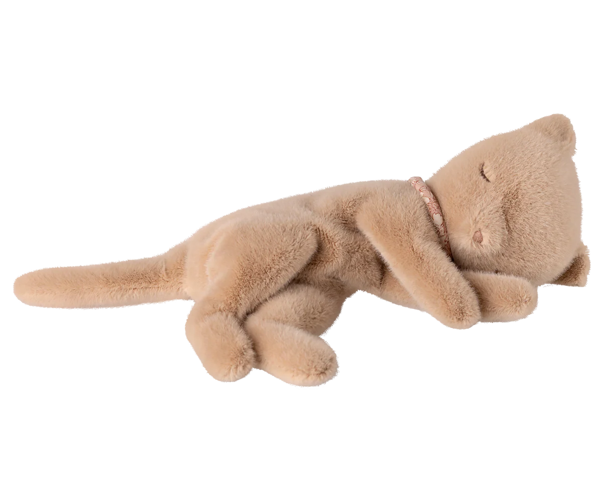 Small Plush Sleeping Kitten in Cream Peach