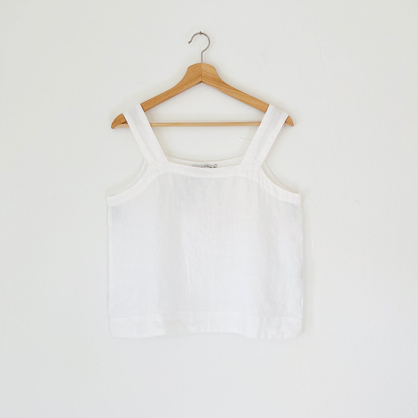 Square Neck Linen Tank in White