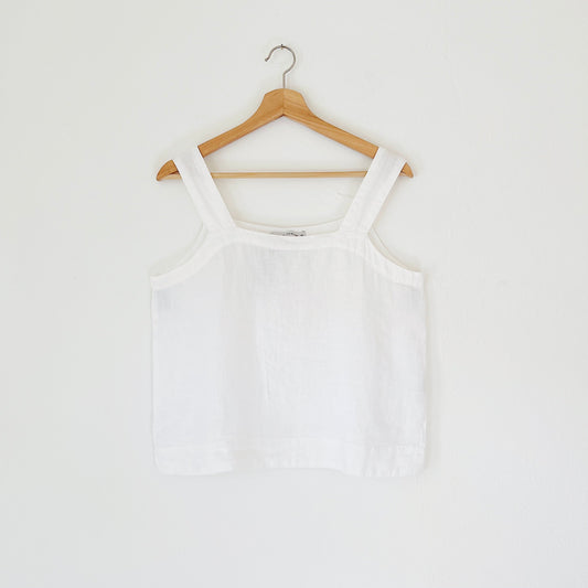 Square Neck Linen Tank in White