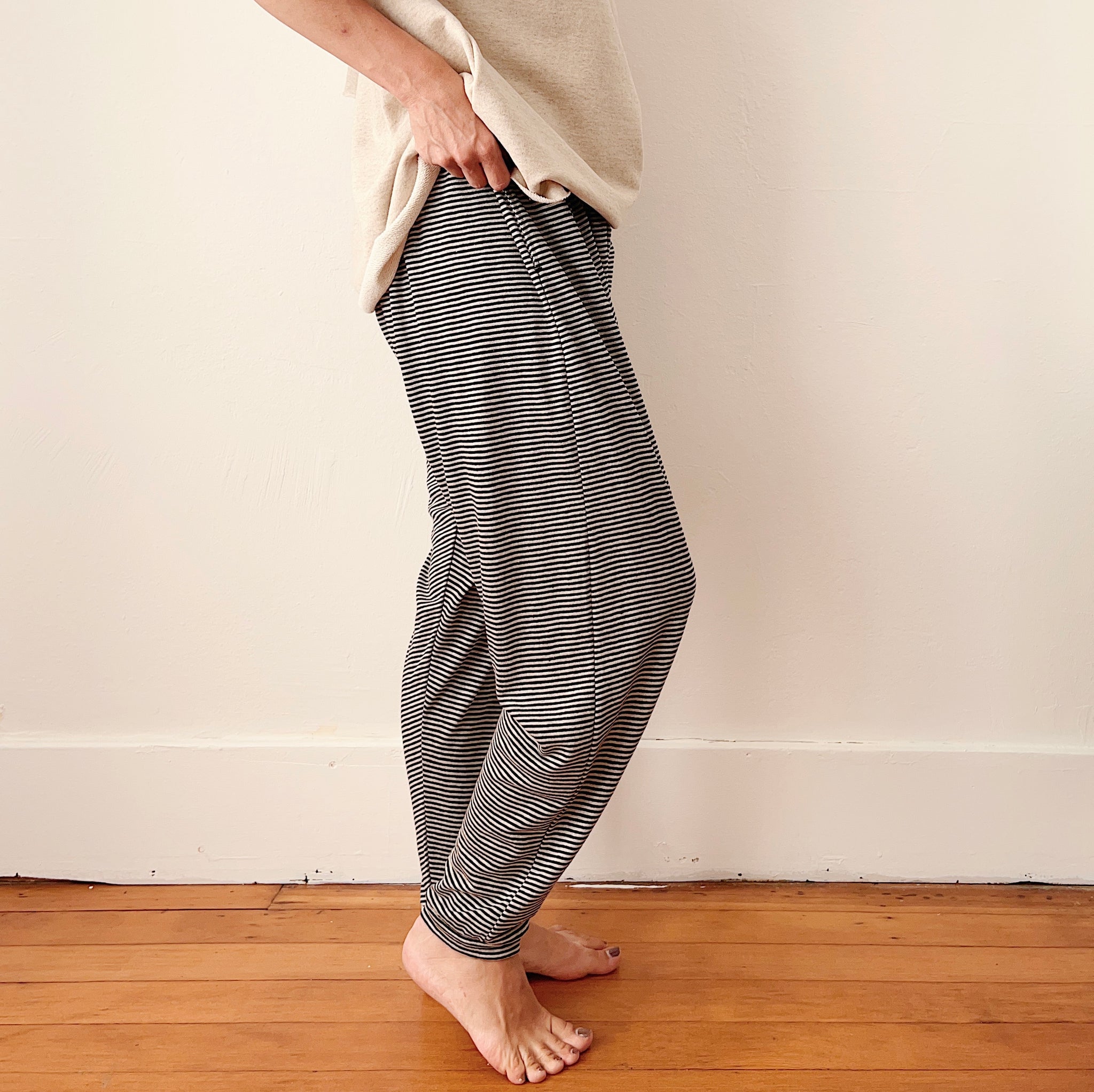 Ichi Antiquités | Striped Linen Border Pants in Natural & Black