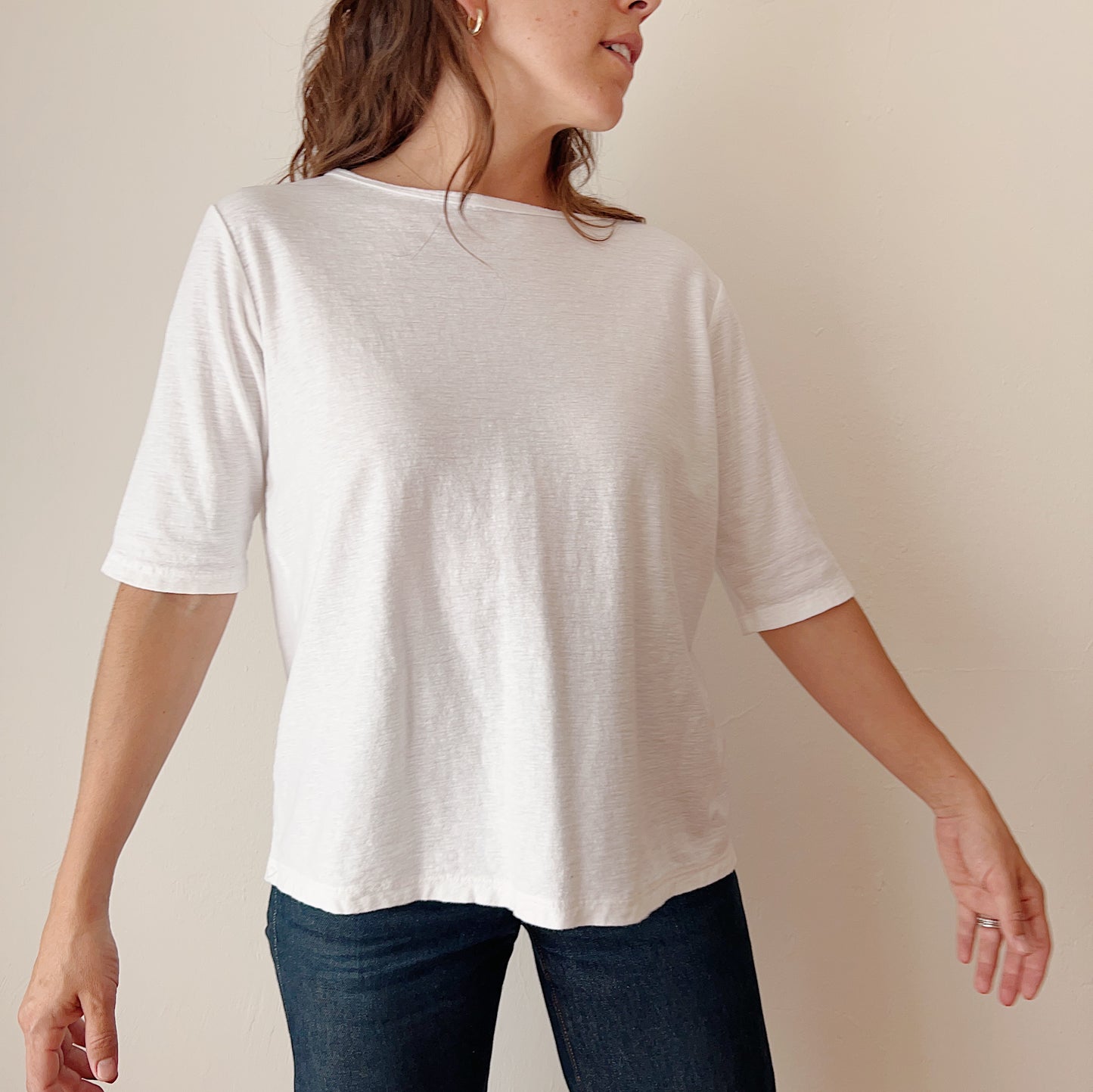 Elbow Sleeve Top in White