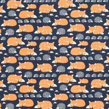 Load image into Gallery viewer, Winter Water Factory | French Terry Jumpsuit in Night Sky Foxes &amp; Hedgehogs Print
