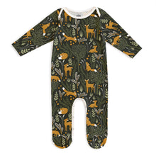 Load image into Gallery viewer, Winter Water Factory | Footed Romper in Deer &amp; Foxes Dark Green
