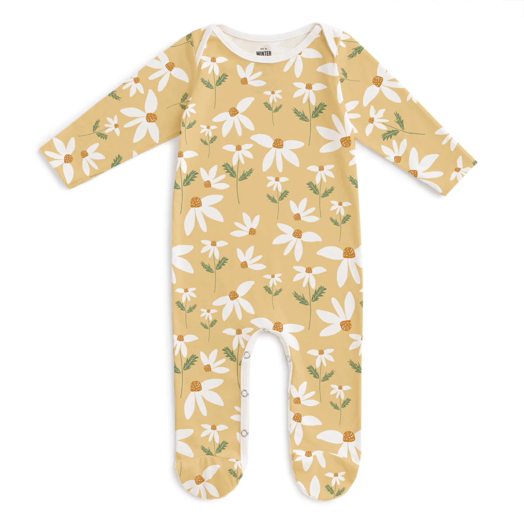 Winter Water Factory | Footed Romper in Yellow Daisies Print