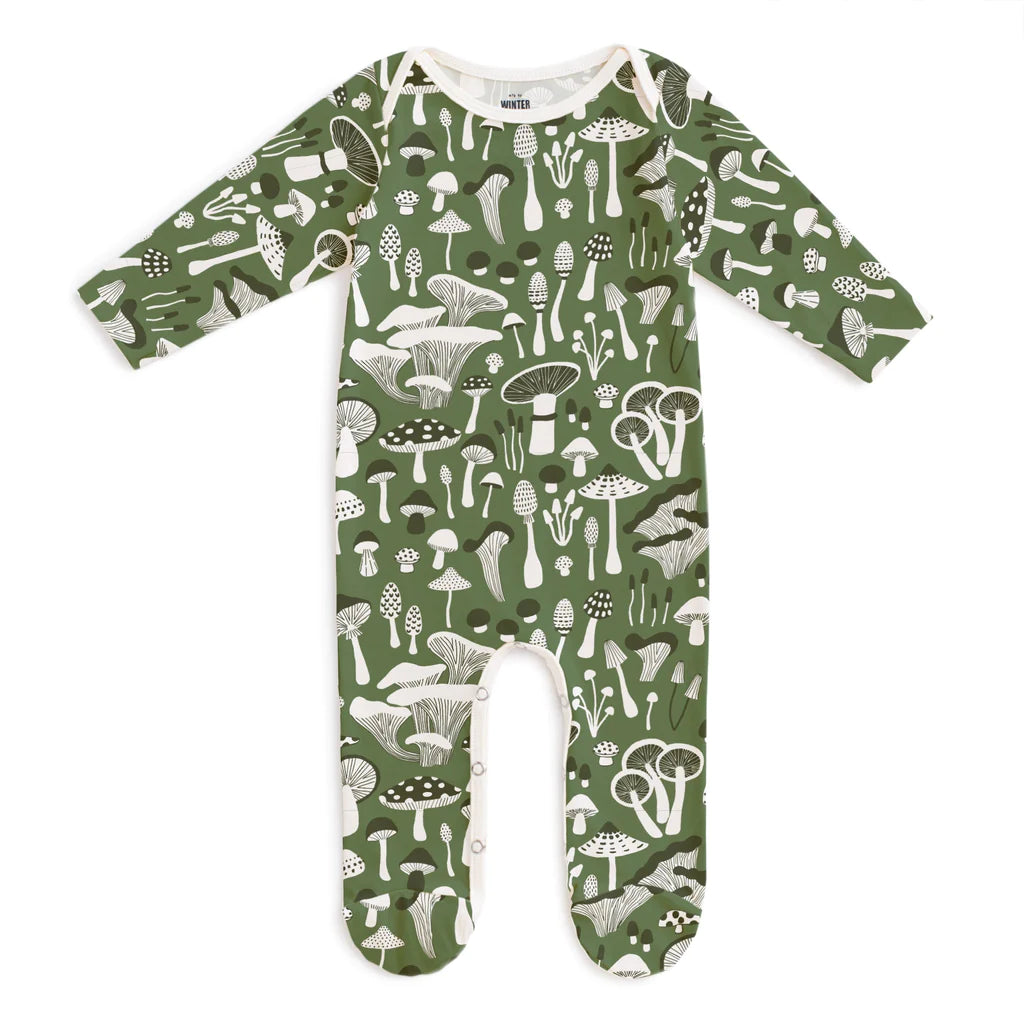 Winter Water Factory | Footed Romper in Fungi Green
