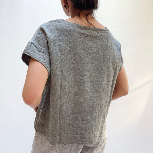 Short Sleeve Top in Overcast Crosshatch