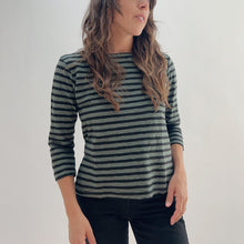 Load image into Gallery viewer, Cut Loose | 3/4 Sleeve Boatneck Linen Blend Top in Myrtle Stripe
