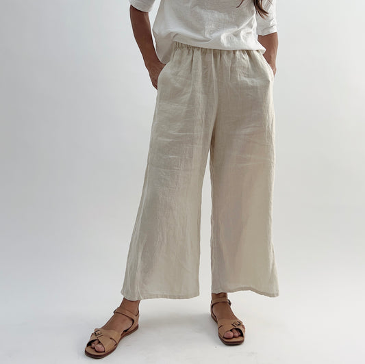 Hanky Linen Full Crop Pant in Jicama