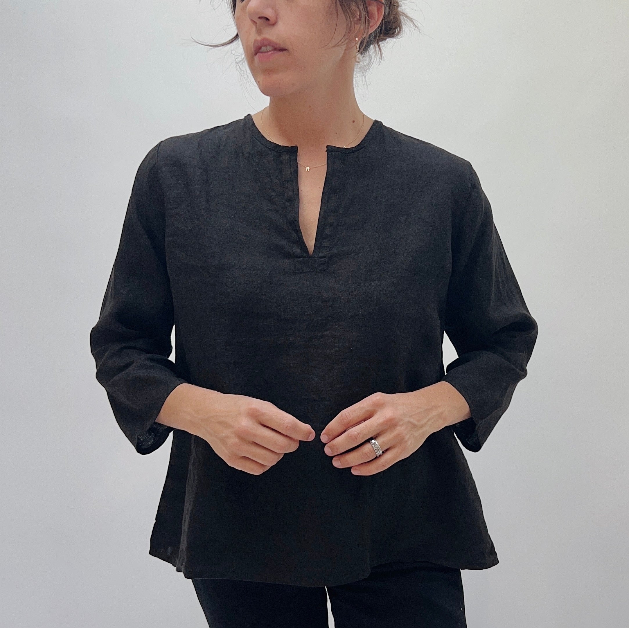 Cut Loose | 3/4 Sleeve Slit Neck Top in Black – Dotter