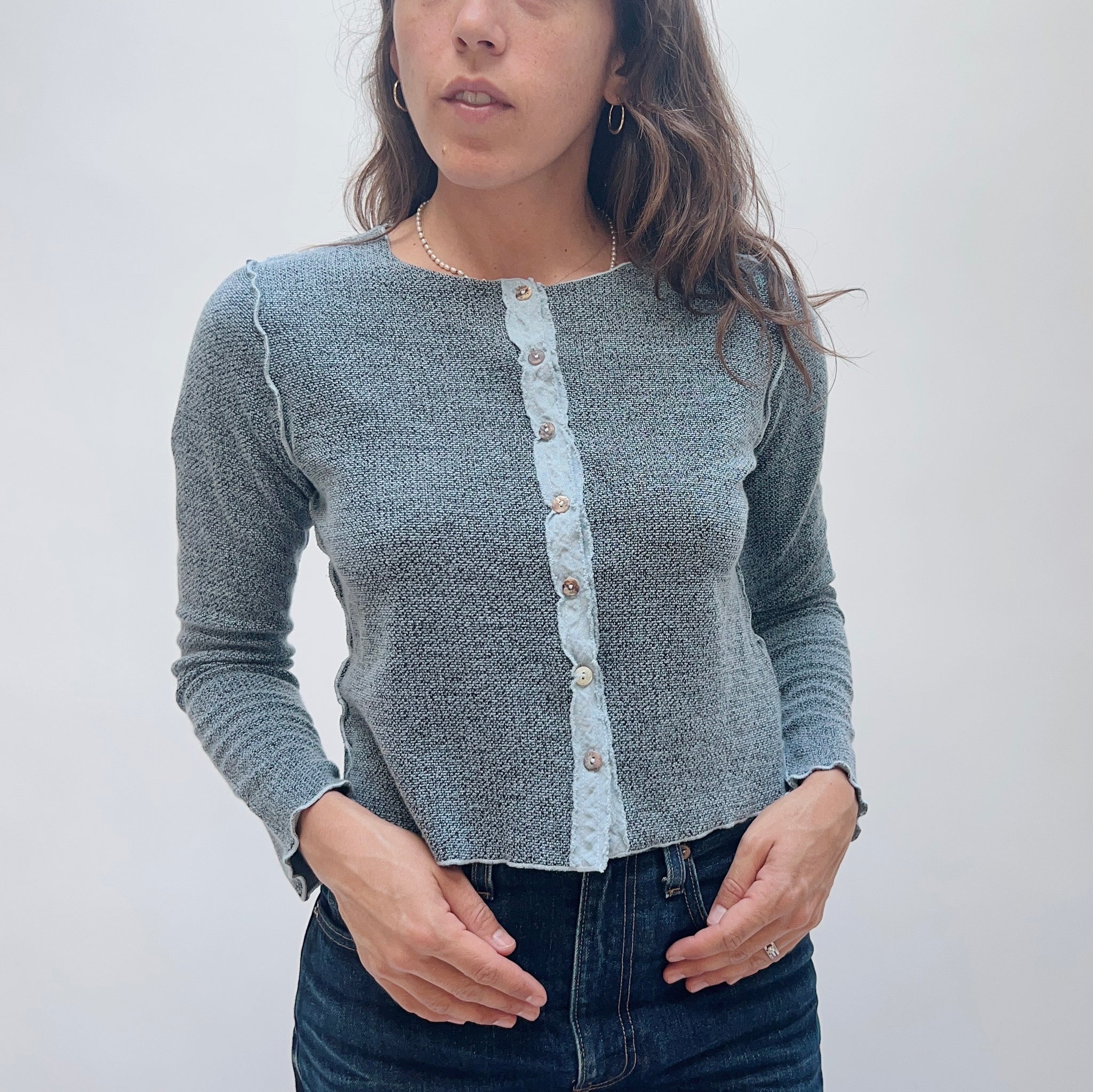 Cut Loose Marble Knit Cropped Cardigan in Cove Dotter
