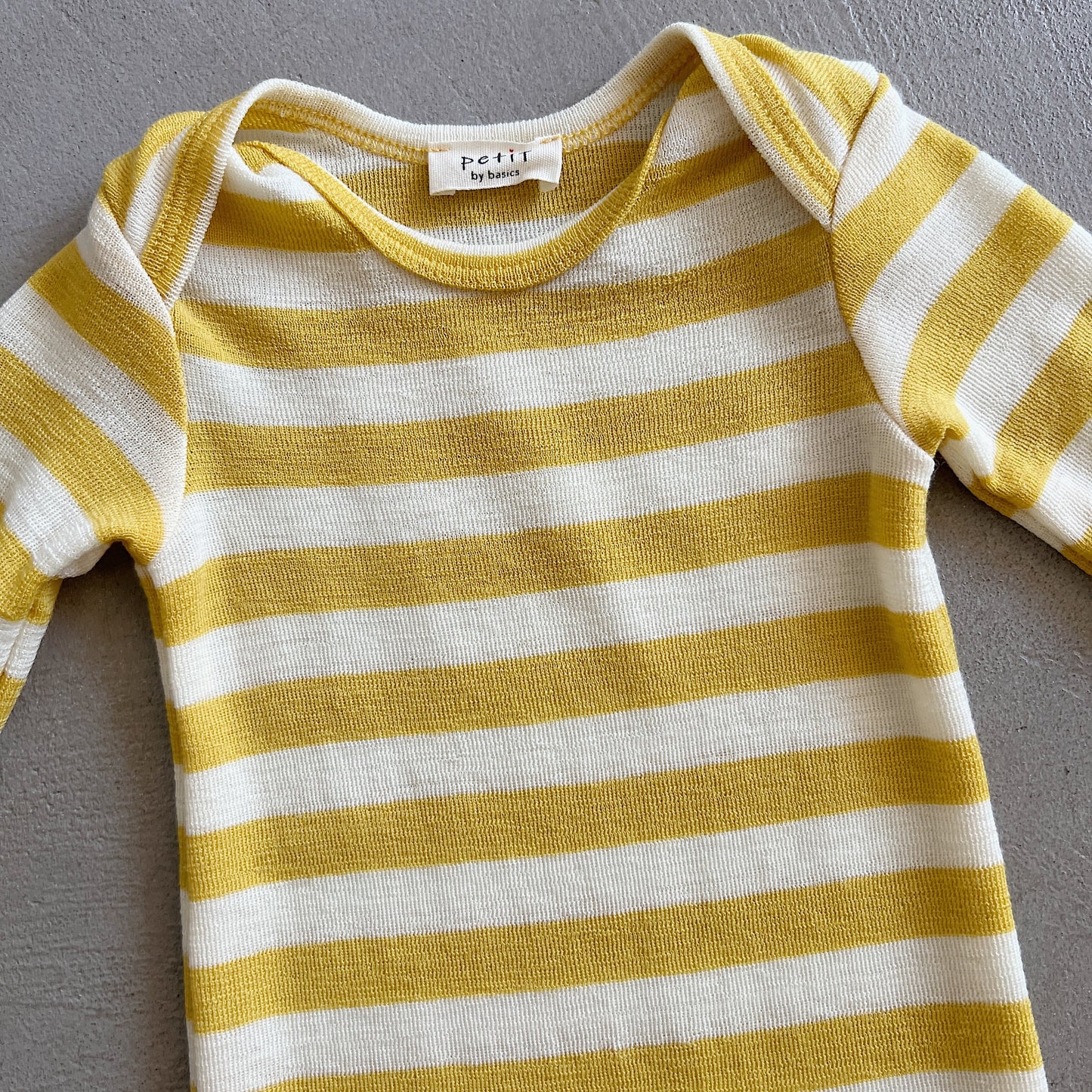 Merino Wool Playsuit in Raw White/Lemon Curry Stripe