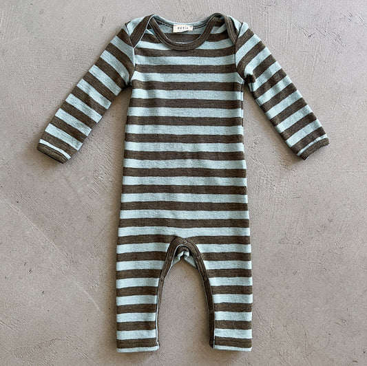 Merino Wool Playsuit in Sea Foam Green/Capers Melange Stripe