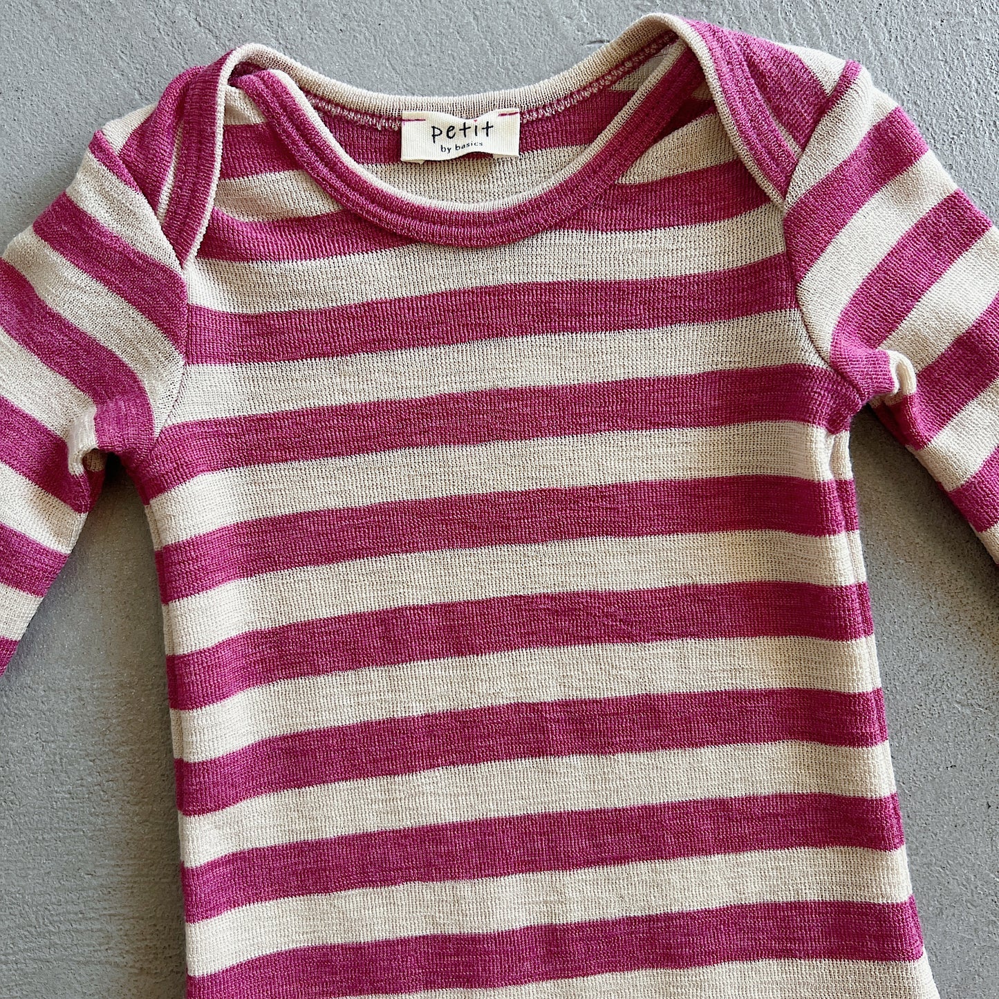 Merino Wool Playsuit in Almond Milk/Camelia Melange Stripe