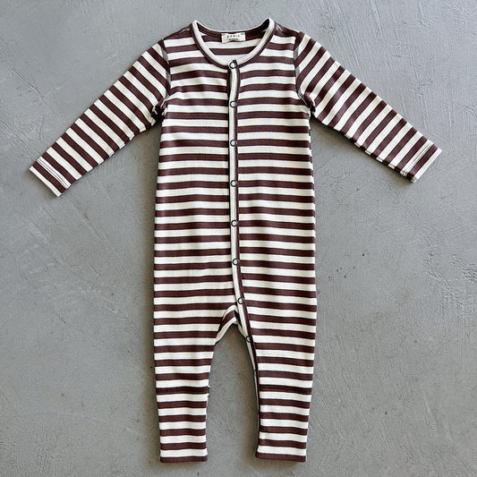 Cotton Playsuit in Raw White/Chestnut Stripe