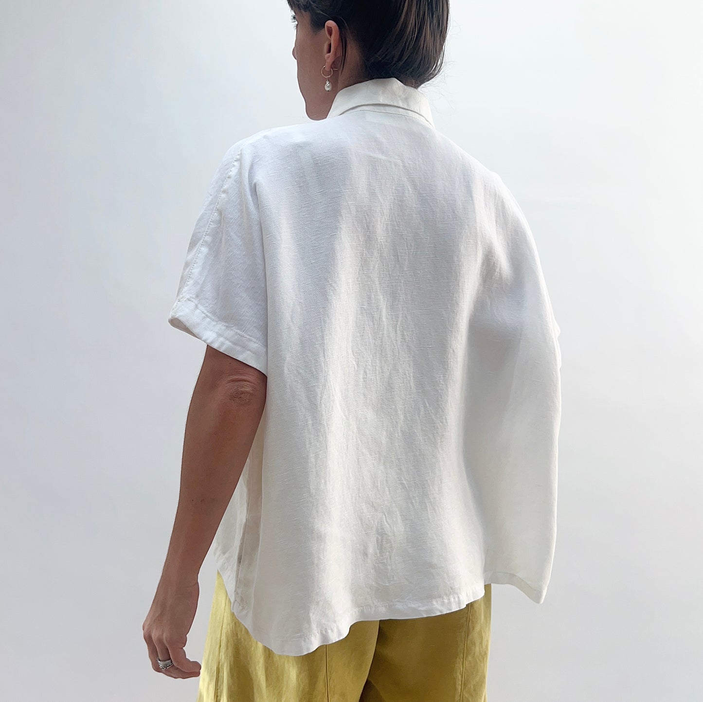 Linen Blend Cap Sleeve Shirt in Paper White