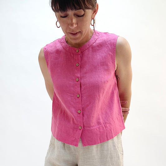 Button Front Tank in Magenta