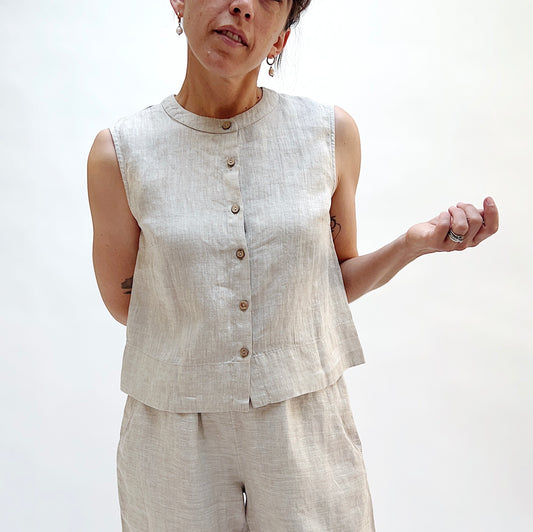 Button Front Tank in Oatmeal