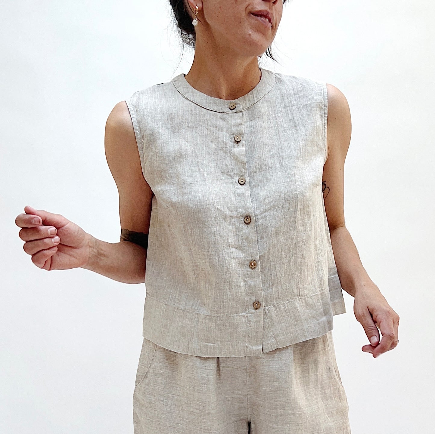 Button Front Tank in Oatmeal