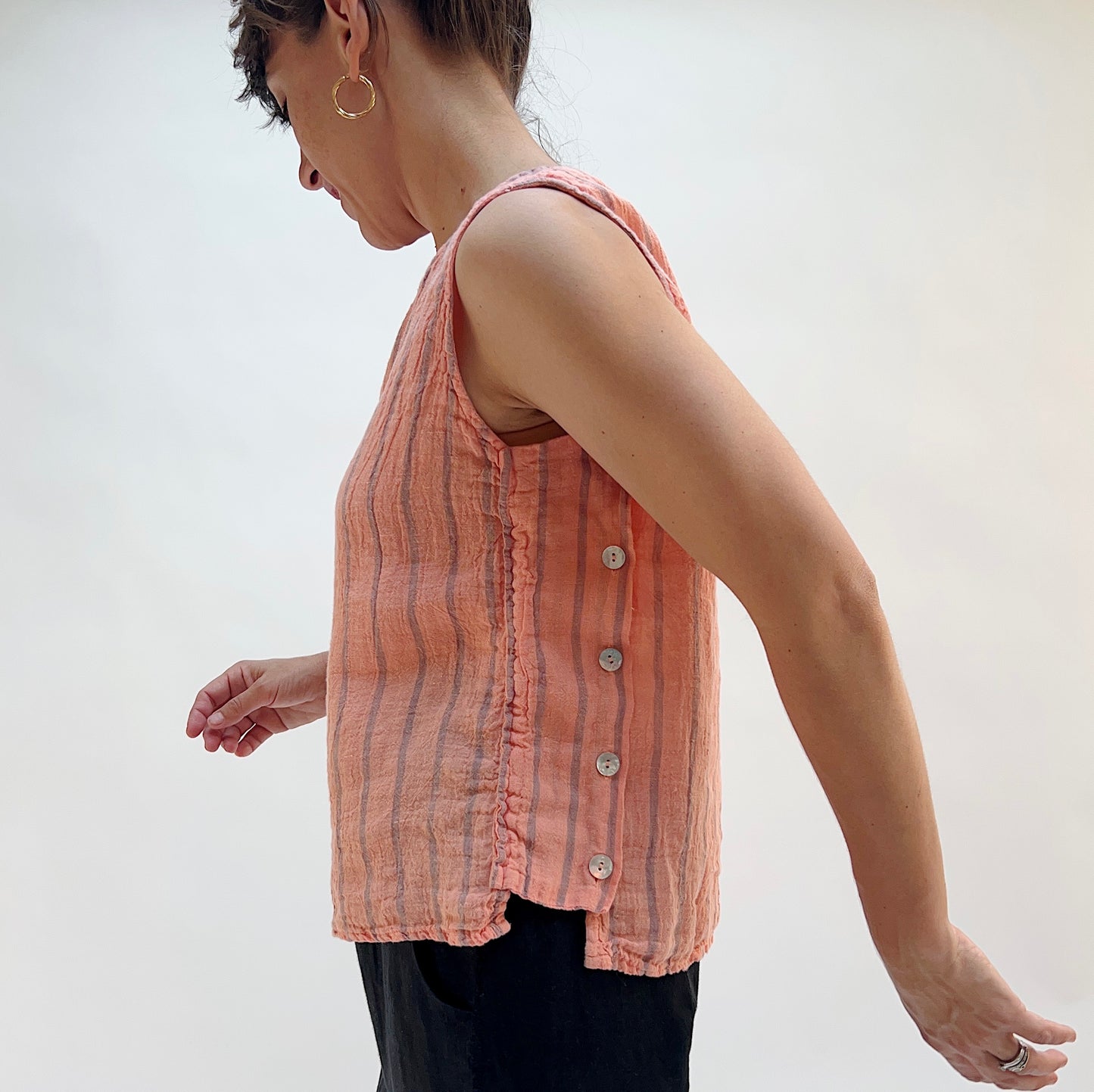 Striped Side Button Shell Tank in Coral Reef