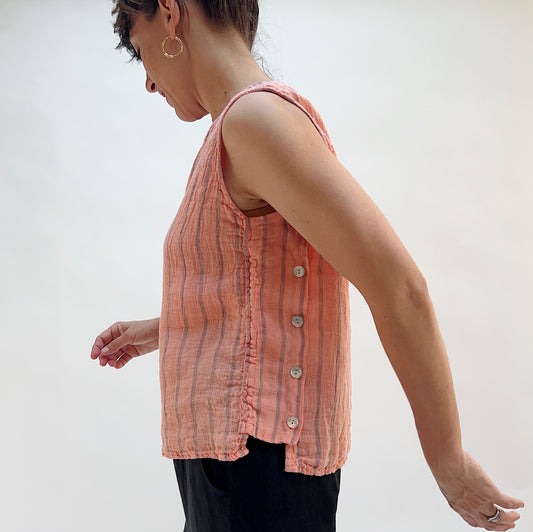 Striped Side Button Shell Tank in Coral Reef