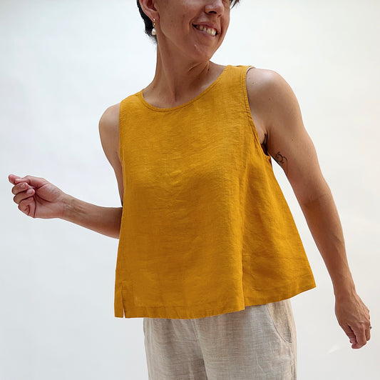 Button Back Tank in Turmeric