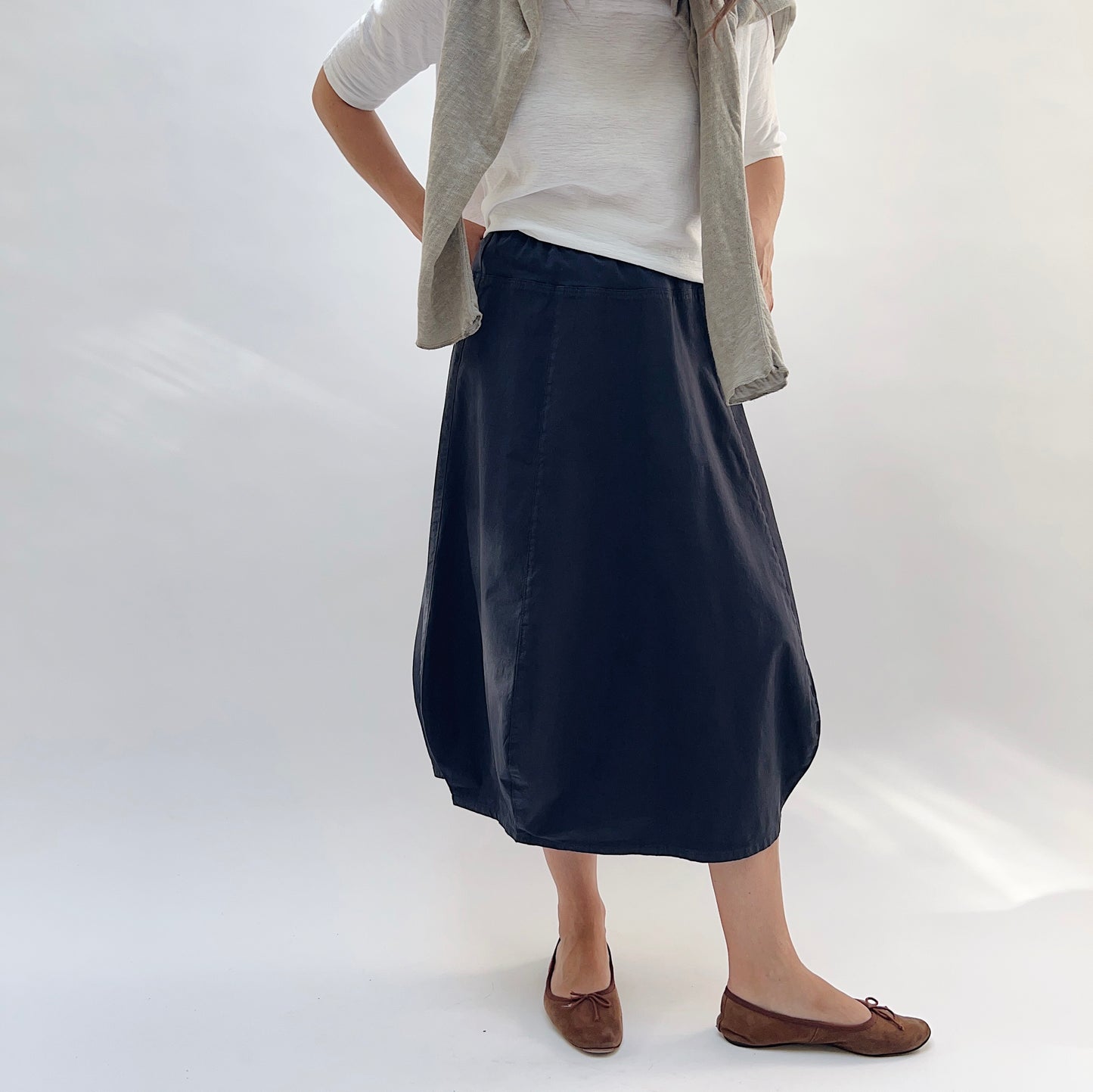 Rib Yoke Skirt in Black Pearl