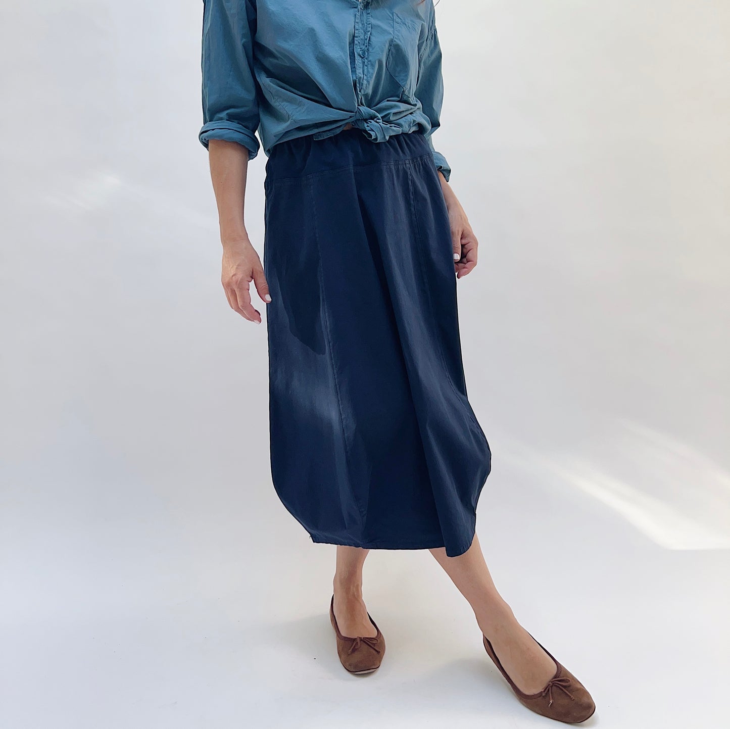 Rib Yoke Skirt in Indigo