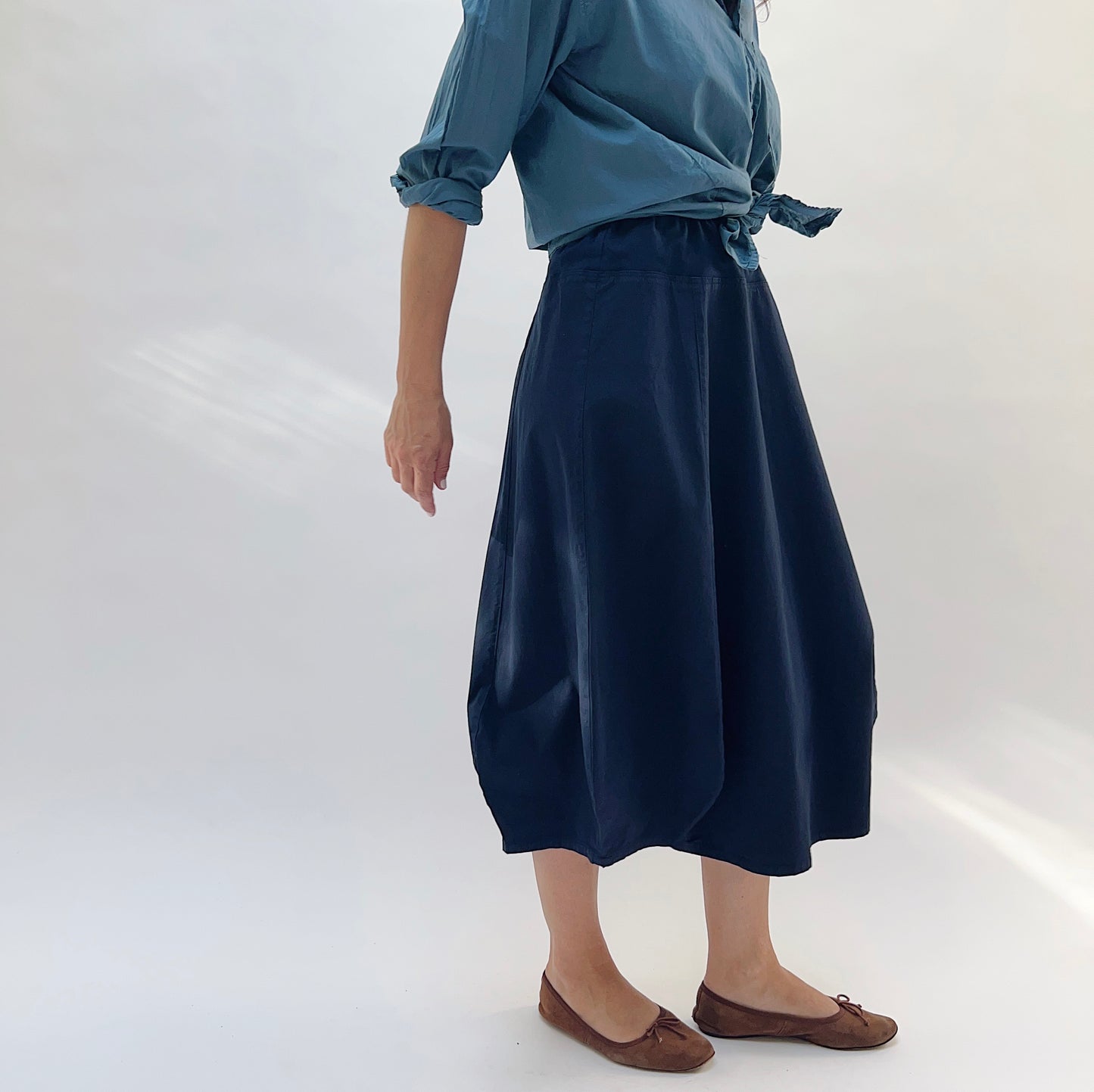 Rib Yoke Skirt in Indigo