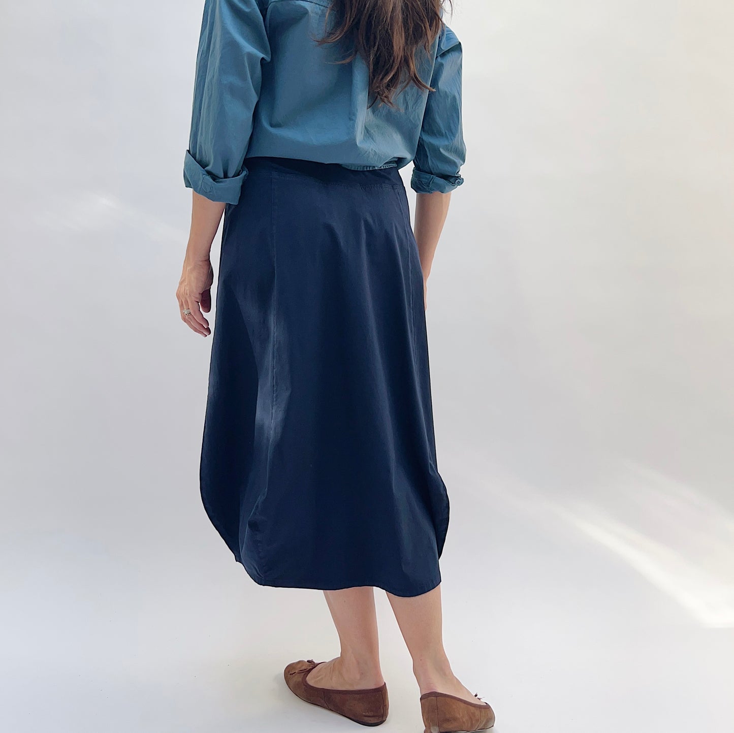 Rib Yoke Skirt in Indigo