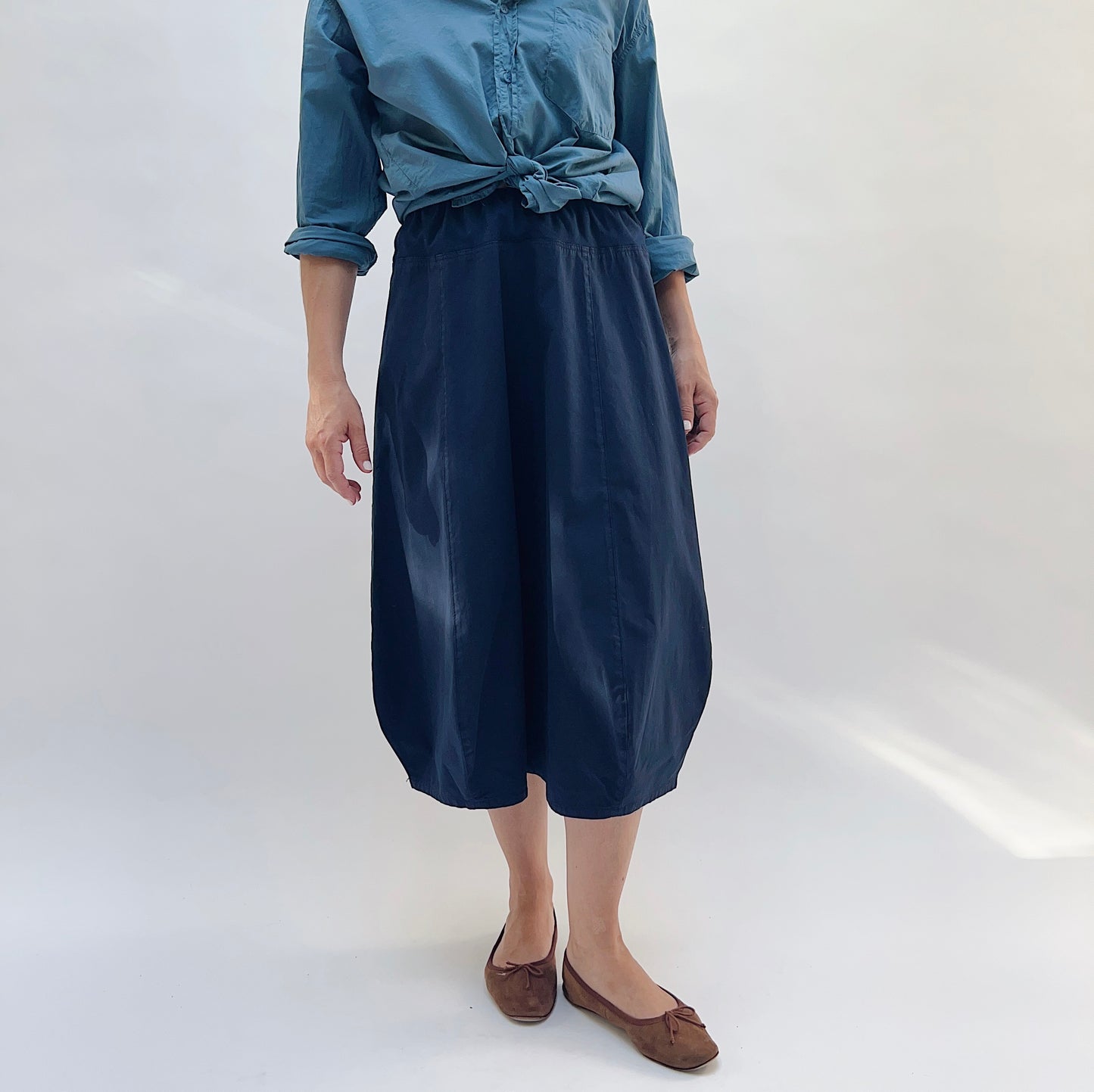 Rib Yoke Skirt in Indigo