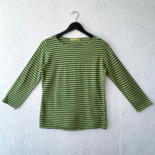 3/4 Sleeve Boatneck Tee Shirt in Verde Stripe