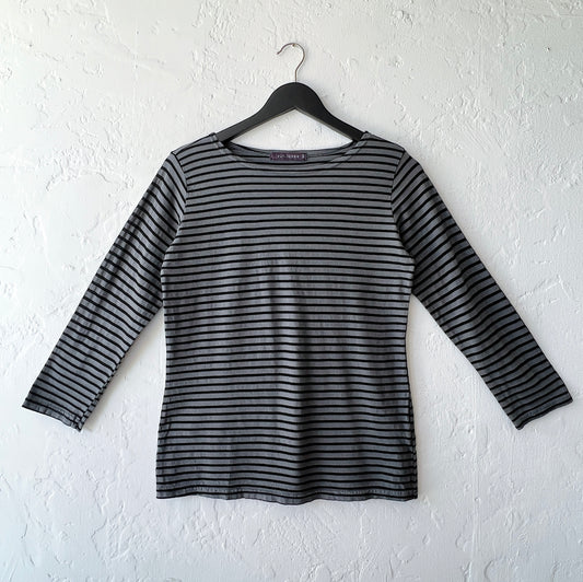 3/4 Sleeve Boatneck Tee Shirt in Anthracite Stripes