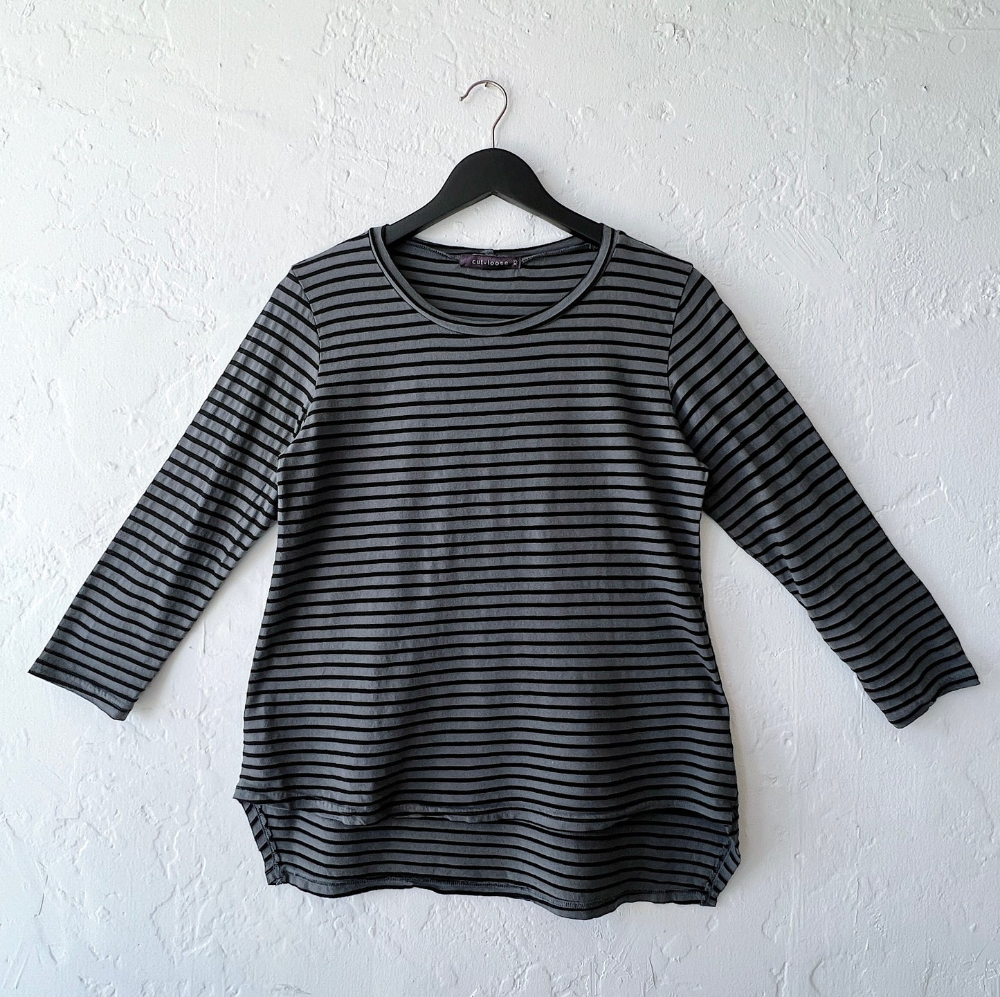 High Low Long Sleeve Shirt in Anthracite Stripes