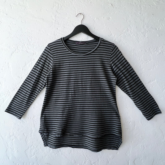 High Low Long Sleeve Shirt in Anthracite Stripes