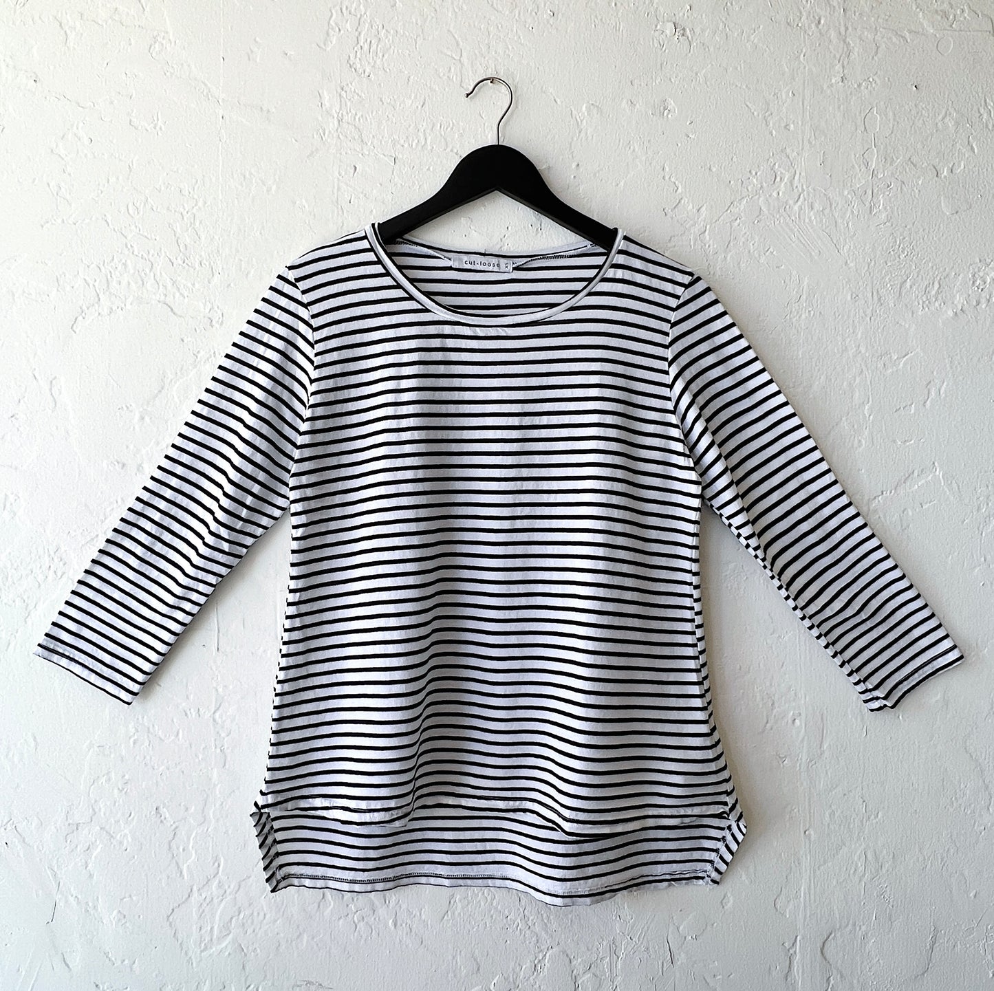 High Low Long Sleeve Shirt in White Stripes