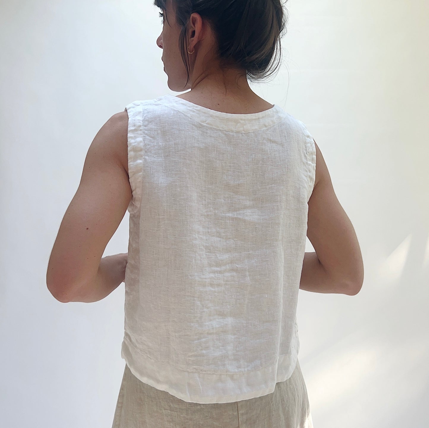 Linen Button Down Tank in White