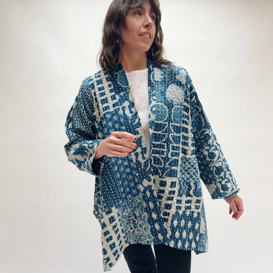 One Size Reversible Patchwork Jacket in Indigo