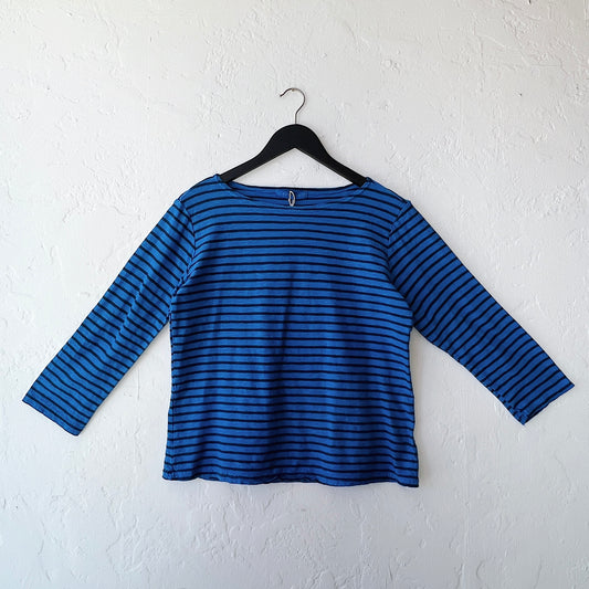 3/4 Sleeve Boatneck Top in Vivid Blue & Navy Stripe
