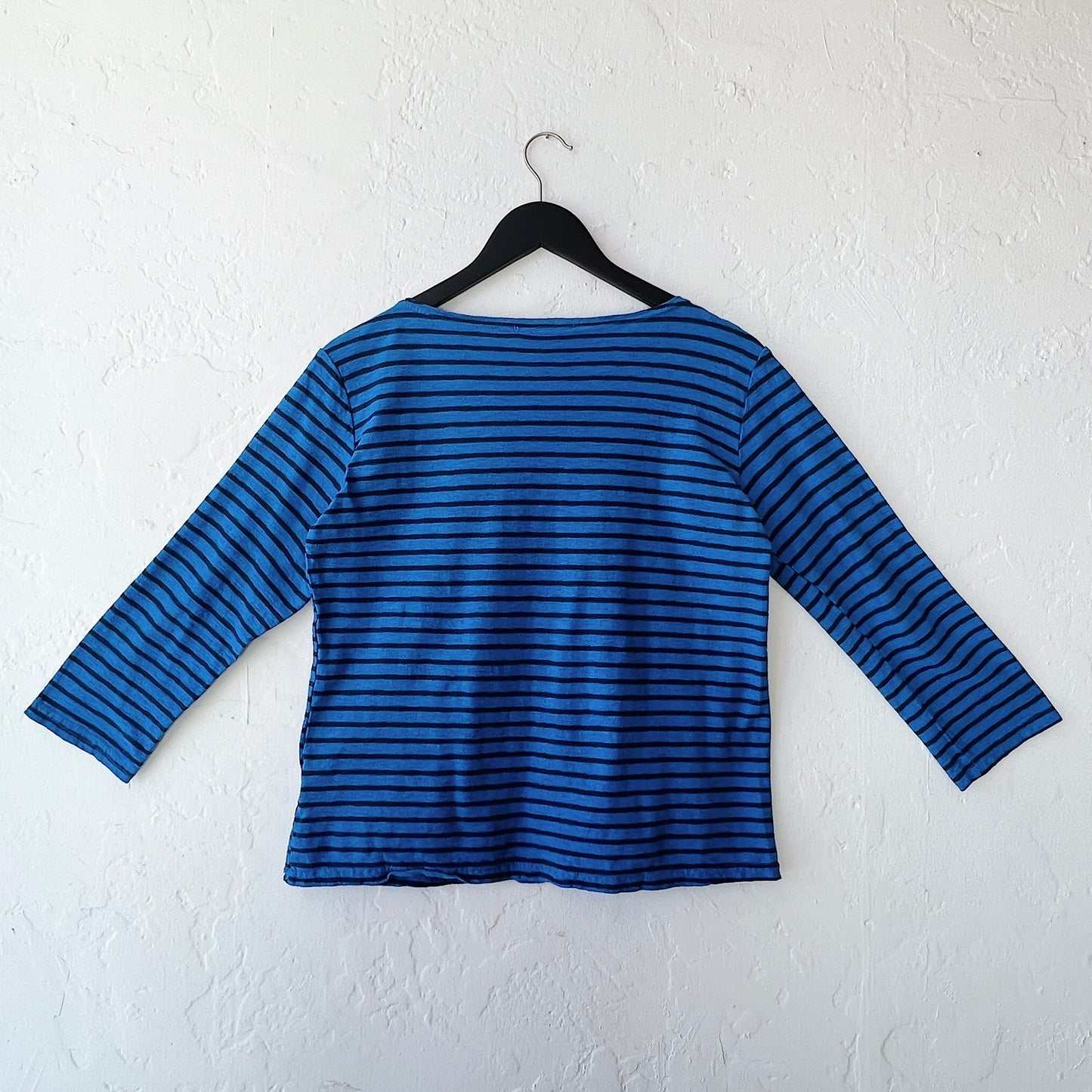 3/4 Sleeve Boatneck Top in Vivid Blue & Navy Stripe