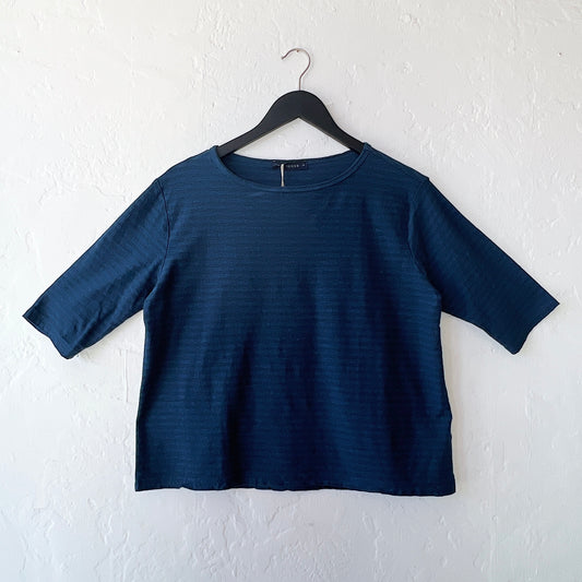 Elbow Sleeve Top in Naval & Navy Stripe