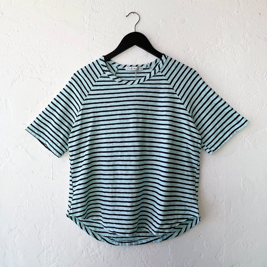 Boxy Raglan Sleeve Tee in Fountain & Navy Stripe