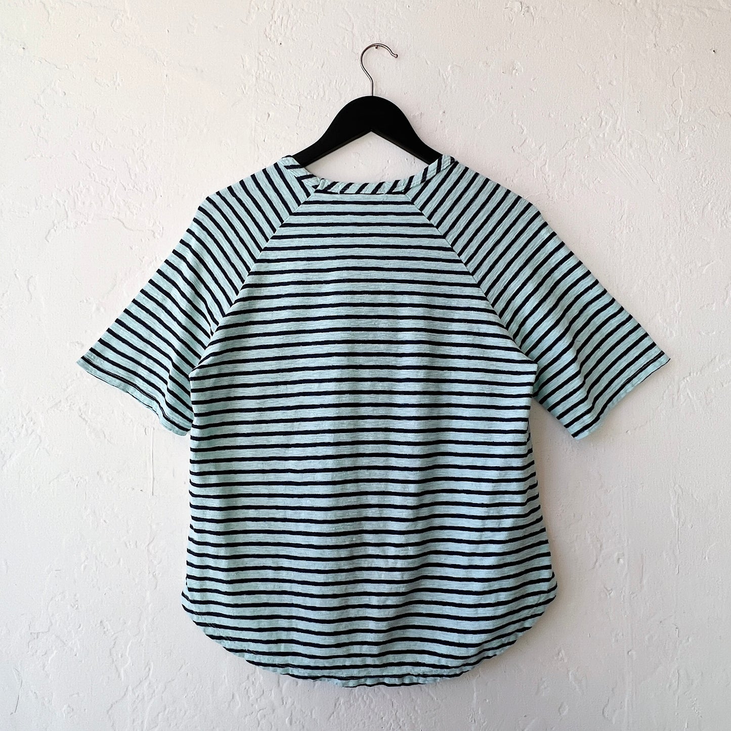 Boxy Raglan Sleeve Tee in Fountain & Navy Stripe