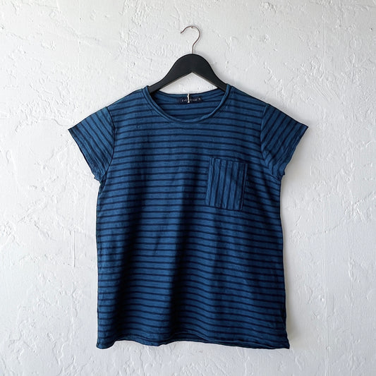 Easy Tee with Pocket in Naval & Navy Stripe