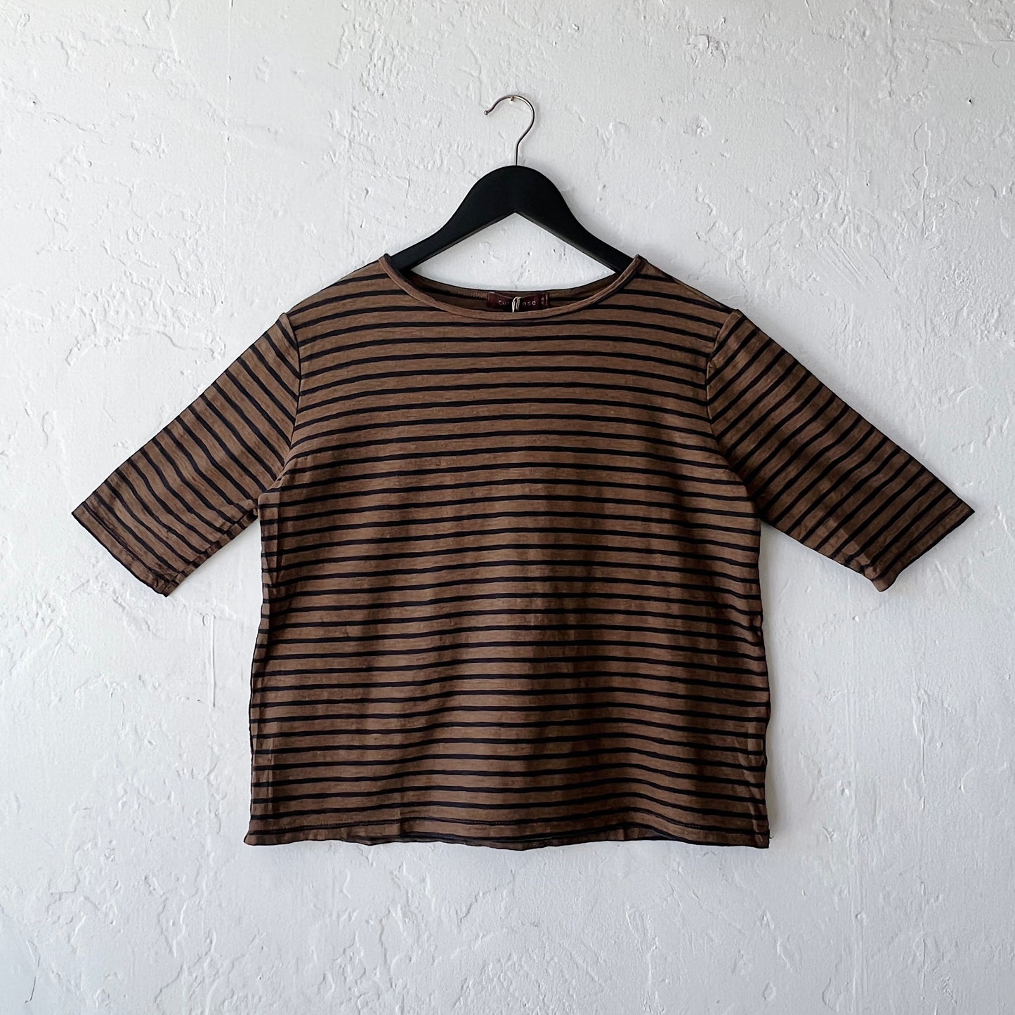 Elbow Sleeve Top in Coconut & Navy Stripe