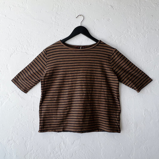Elbow Sleeve Top in Coconut & Navy Stripe