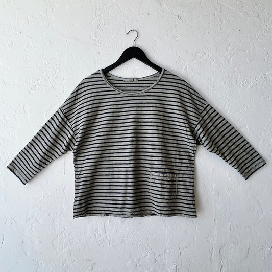 Boxy Pocket Tee in Balsam Green & Navy Stripe