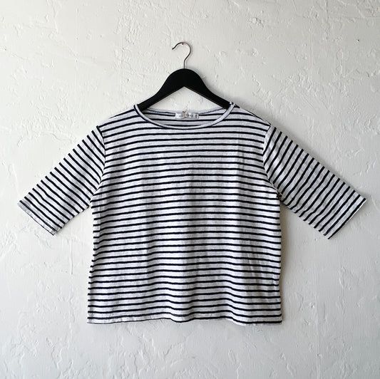 Elbow Sleeve Top in Laundered & Navy Stripe