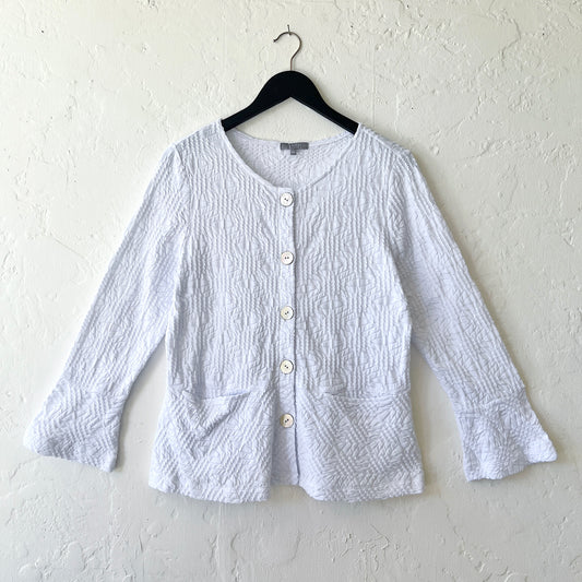 Sunburst Knit Peplum Swing Jacket in White
