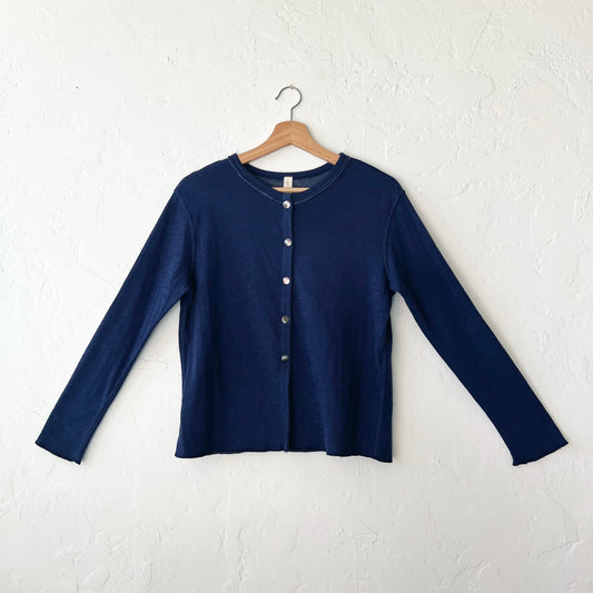 Snap Front Cardigan in Indigo